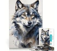 Wolf Watercolor Painting Teenagers 1000 Pieces Puzzle Memory Fun Game Clean Cut Sturdy Components Portable Travel Friendly Fun Game (38x26cm)