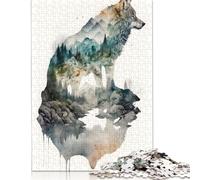 Wolf Watercolors Puzzles 500 Pieces Wooden Puzzles Puzzles for Adults for Adults& Teenagers Age 12 Years Up 500pcs (52x38cm)