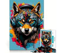 Wolf Wearing Music Adults 1000 Piece Jigsaw Puzzle Focus Memory Game Zero Gap Compact Fun for Family Game Time (38x52cm)