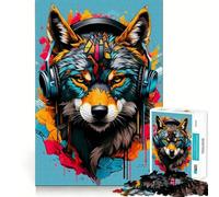 Wolf Wearing Music Adults 1000 Piece Jigsaw Puzzle Recall Fun Play Premium Laser Cut Quality Quiet Time Mind Exercise at Home (50x75cm)
