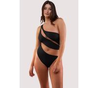 Wolf & Whistle Eloise Fuller Bust Black Asymmetric Swimsuit With Nude Mesh Black 8D-DD