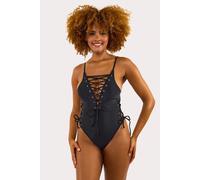 Eden Fuller Bust Black Plunge Lace Up Swimsuit Wolf & Whistle Black 12E-F
