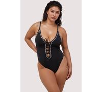Wolf & Whistle Women's Fuller Bust Black Studded Lace-Up Swimsuit | Size: 14E/F