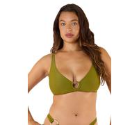 Wolf & Whistle Women's Kalahari Khaki High Shine 'Bikini Top with Gold Ring' | Size: 16E-F Wolf & Whistle Khaki 16E-F