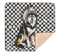 Wolf White Black Checked Soft Foam Baby Floor Play mat for Indoor Outdoor Lightweight Foldable Activity Gym Mat for Babies Infants Toddlers, 50'' x 50''alfombrilla de actividad