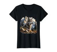Wolf, Wilderness, Mountains, Nature Lover Value Graphic T-Shirt, Women, Black, S