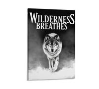 Wolf Wilderness Poster Nordic Style Wildlife Wall Art with Typography Inspirational Animal Decor for Cabin Or Living Room Monochrome Nature Print Gift 24x36inch(60x90cm) Framed