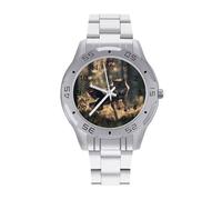 Wolf Wildlife Prints Watches for Men Business Dress Watch Analog Quartz Wristwatch Stainless Steel Band