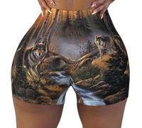 Wolf Wildlife,Women's Workout Shorts, Stretch Gym Shorts Running Sport,XL