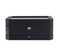 WOLF Windsor Watch Box with Drawer - Features 10 Watch Compartments, Eight Ring Rolls & 17 Jewelry Compartments - Vegan Leather Exterior, Black/Purple, Retro