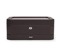 WOLF Windsor Watch Box with Drawer - Features 10 Watch Compartments, Eight Ring Rolls & 17 Jewelry Compartments - Vegan Leather Exterior, Brown/Orange, Luxury