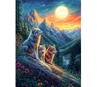 Wolf with A Cub in A Mountain Valley 300 Piece Premium Jigsaw Puzzle Wildlife Pet For Men Educational Decompression Adults Anxiety Memory Care Mothers Valentines Wooden 300 PCS
