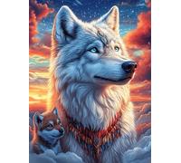 Wolf with A Cub Under The Moon 500 Piece Jigsaw Puzzle for Adults Teens Scenery Science Fiction Jigsaw After Work Leisure Brainteasing Puzzle for Colleagues Stress Buster 500 PCS