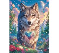 Wolf with A Magical Heart Gem 300 Piece Jigsaw Puzzle for Adults Wildlife Pet Jigsaw Weekend Parent Activity After Work Stress Relief Vibrant Artwork Home Wall 300 PCS