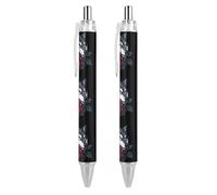 Wolf With A Rose Retractable Ballpoint Pen Black Ink Ball Point Pen Work Pens 2 PCS