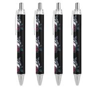Wolf With A Rose Retractable Ballpoint Pen Black Ink Ball Point Pen Work Pens 4 PCS