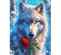 Wolf with A Rose Under The Moon 300 Piece Complete DIY Jigsaw Puzzle Wildlife Pet Collectors Mind Relaxation Educational Decorative Puzzle Gifts for Adults Recycled Cardboard 300 PCS