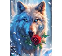Wolf with A Rose Under The Moon 500 Piece Jigsaw Puzzle for Adults Wildlife Pet Lunch Break Activity Quick Escape No Duplicate Pieces for Busy Professionals 500 PCS