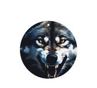 Wolf With Bared Fangs Pattern Car Air Fresheners 6 Pcs Round Shape Hanging Aromatherapy Tablets Scented Fresheners For Bedroom Bathroom