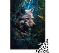 Wolf with Blue Eyes Floral Puzzle 1000 Pieces for Adults, Animal Jigsaw Challenge, Gift for Family Time, 52x38cm/1000pcs
