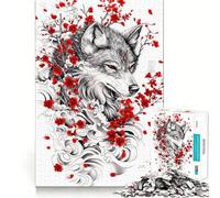 Wolf with Cherry Blossoms 1000 Piece Adult Puzzles Mental Focus Game High Accuracy Cutting Craft Bonding Activity for Loved Ones (38x52cm)