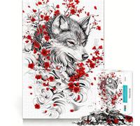 Wolf with Cherry Blossoms 1000 Pieces Puzzles for Adults Mind Exercise Play Precision Cut Smooth Edges Relaxing Indoor Group Activity (50x75cm)
