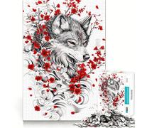 Wolf with Cherry Blossoms Adults 1000 Piece Jigsaw Puzzle Focus Memory Game Zero Gap Compact Fun for Family Game Time (38x26cm)