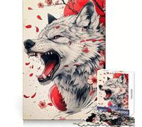 Wolf with Cherry Blossoms And Red Moon 1000 Pieces Puzzles for Adults Clear Thinking Stress Relief Fun Precise Edges Lovely Gift (38x52cm)
