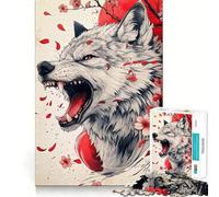Wolf with Cherry Blossoms And Red Moon Jigsaw for Teenagers1000 Pieces Mind Skill Play Laser Cut for Flawless Fit Quiet Time Mind Exercise at Home (50x75cm)