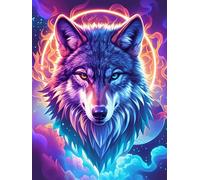 Wolf with Cosmic Eyes Under The Moon 500 Pc DIY Jigsaw Puzzle Wildlife Pet Cute Puzzles for Adults Teens Hard Challenging Team Building Stress Reducing Autumn Premium Quality Material 500 PCS