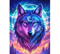 Wolf with Cosmic Eyes Under The Moon 500 Pc DIY Jigsaw Puzzle Wildlife Pet Cute Puzzles for Adults Teens Hard Challenging Team Building Stress Reducing Autumn Premium Quality Material 500 PCS