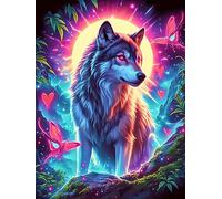 Wolf with Cosmic Eyes Under The Moon 500 Piece Pack DIY Jigsaw Puzzle Wildlife Pet Cute Collectors Cognitive Development Educational Decorative Puzzle Gifts for Adults Rigid Cardboard 500 PCS