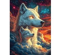 Wolf with Cub Under The Northern Lights 500 Pcs Jigsaw Puzzle Bundle Wildlife Plant Family Puzzle Lovers Fun Family Game Mindful Activity Spring Eco Friendly Cardboard 500 PCS