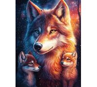 Wolf with Cubs in A Magical Forest 300 Pieces Set Classic Jigsaw Puzzle Science Fiction Magical Dream Teen Fans 14-18 Yrs Logic Skill Leisure Adventure Valentines Gift Smooth Wooden Cardboard 300 PC