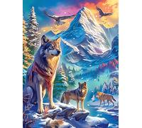 Wolf with Cubs in A Snowy Mountain Valley 300 Piece Jigsaw Puzzle Wildlife Pet For Men Cognitive Development Adults Anxiety Memory Care Mothers Valentines Gift High-grade Rigid Cardboard 300 PCS