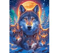 Wolf with Cubs Under The Full Moon 300 Piece Jigsaw Puzzle for Adults Wildlife Pet Jigsaw Weekend DIY Activity Parent Child Bonding Vibrant Design Perfect Festival Gift 300 PCS