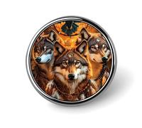 Wolf with Dreamcatchers Round Metal Brooches 1 Inch Decorative Badges Exquisite Decorations Pins for Clothing