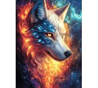 Wolf with Fiery Eyes in A Magical Forest 300 Pc DIY Jigsaw Puzzle Wildlife Pet Puzzles for Adults Teens Hard Challenging Team Building Stress Reducing Autumn Gift 300 PCS