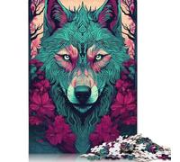 Wolf with Floral Design Jigsaw Puzzles Puzzles for Adults Kids. 1000 Piece Impossible Challenge Toy Educational Game Home Decoration for Educational Games Gifts 1000pcs (38x26cm)