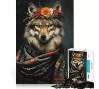 Wolf with Flowers 1000 Piece Puzzle For Teenagers Mind Skill Play Laser Cut for Flawless Fit Relaxing Indoor Group Activity (50x75cm)