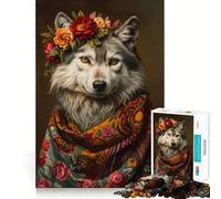 Wolf with Flowers Adult Jigsaw1000 Pieces Mental Recall Game High Accuracy Cutting Craft Quiet Time Mind Exercise at Home (38x26cm)