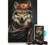 Wolf with Flowers Adults 1000 Piece Jigsaw Puzzle Focus Memory Game Zero Gap Compact Fun for Family Game Time (38x52cm)