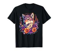 Wolf with Flowers Boho Floral Wildlife Nature T-Shirt
