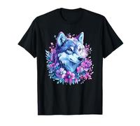 Wolf with Flowers Floral Wolf Nature Bloom Aesthetic T-Shirt