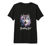Wolf with Flowers for The Birthday Girl Forest Celebration Premium T-Shirt