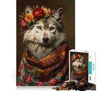 Wolf with Flowers Jigsaw 1000 Pieces for Adults Memory Fun Game Expert Cutting Craftsmanship Relaxing Indoor Group Activity (38x52cm)