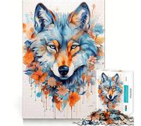 Wolf with Flowers Jigsaw Puzzle 1000 Piece Mental Exercise Fun Seamless Fit Precise Pieces Engaging Way to Pass Free Hours (38x52cm)