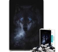 Wolf with Glowing Blue Eyes Detailed Jigsaw Puzzle for Adults, 1000 PCS