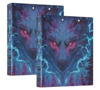 Wolf with Glowing Eyes 3 Ring Binders 1.5 Inch Clear View Three Ring Binders Versatile Binder Fits 200 Sheets 2 Pack