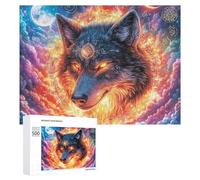 Wolf with Glowing Eyes And Forehead Symbols 500 Piece Jigsaw Puzzle for Teens 14+ After-school Activity Logic Skill Development Gift for Learning 500 PCS